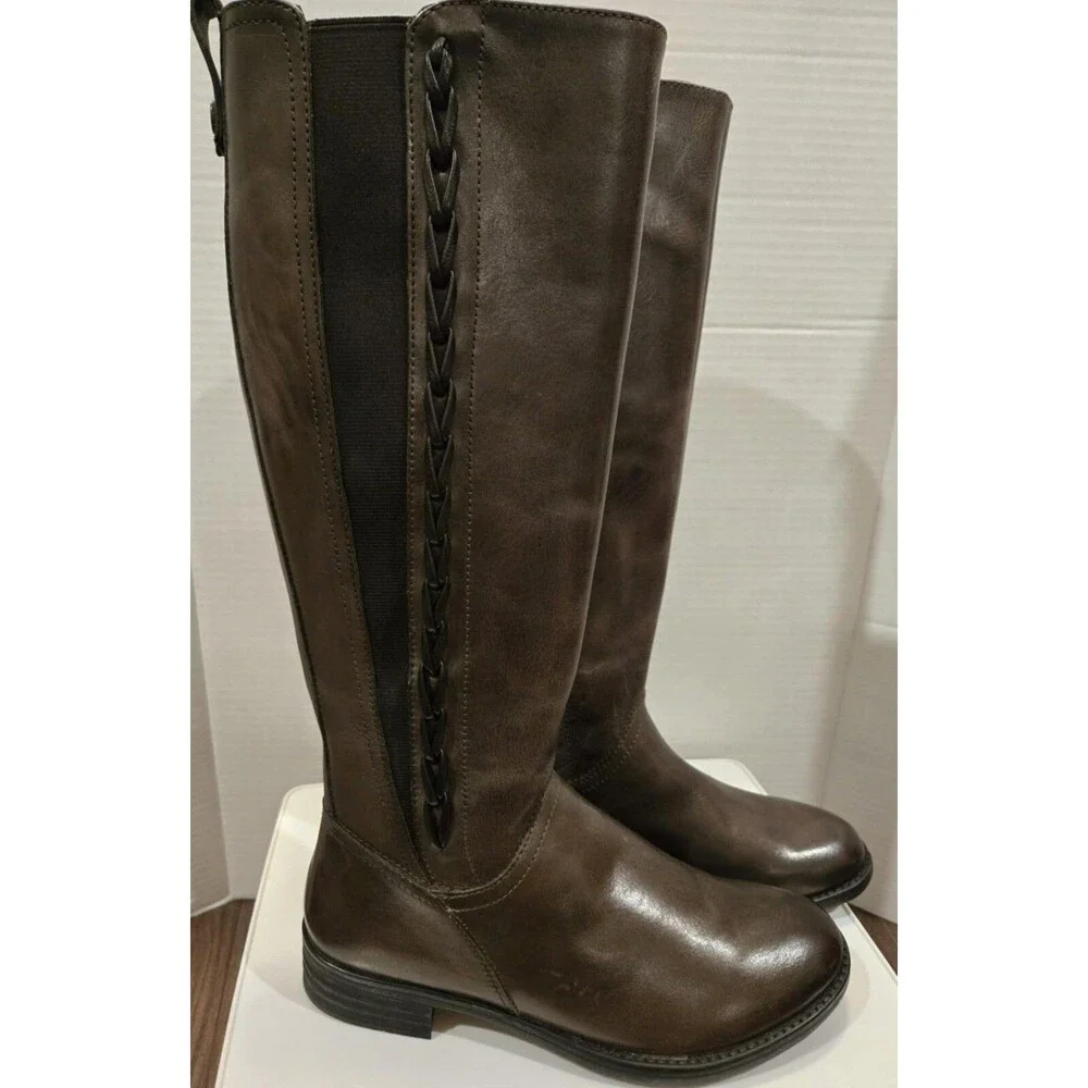 Bussola Trista Womens Size 38 Brown Vintage Calf Leather Tall Boots Zipped